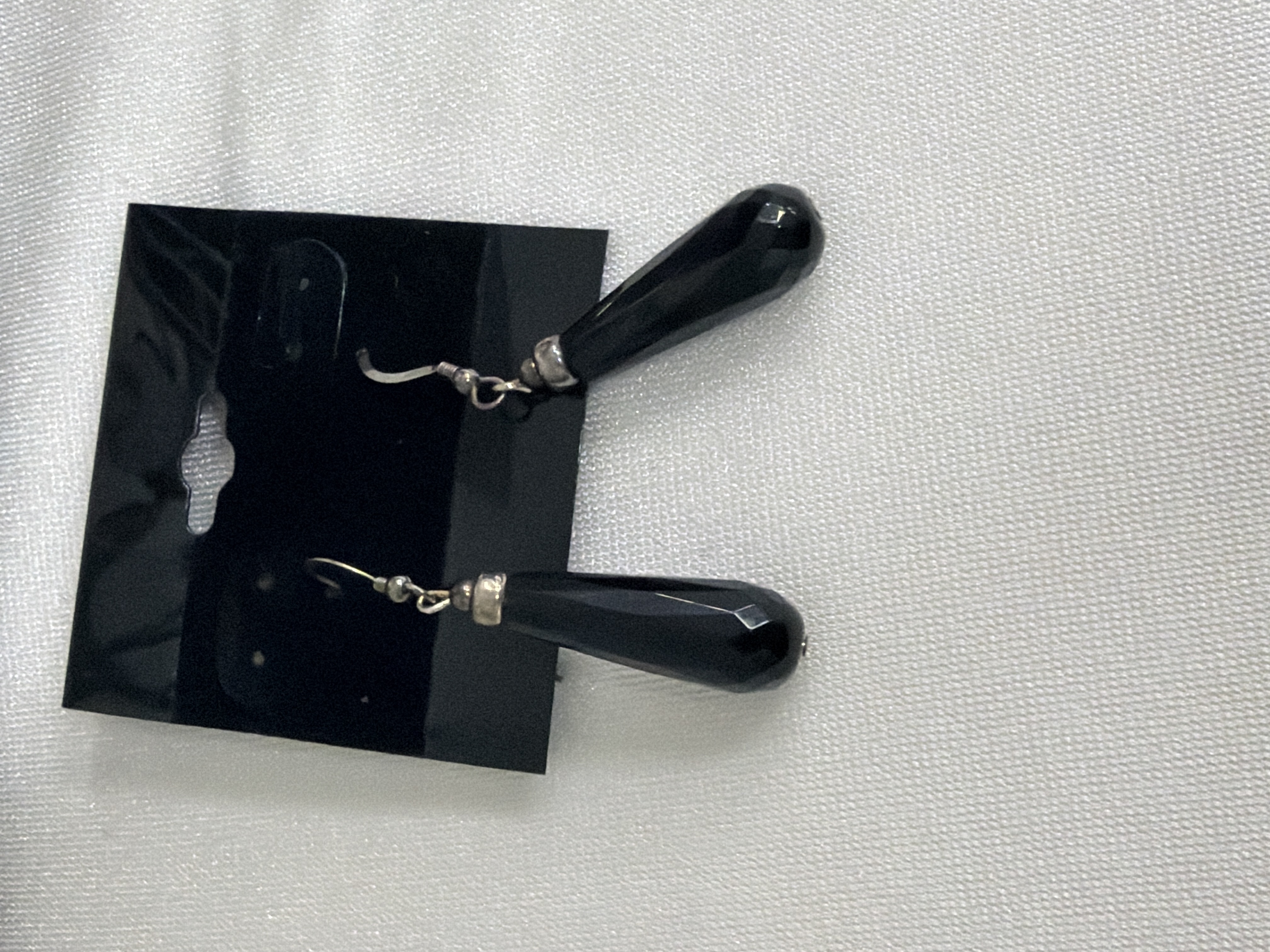 Bead String Onyx and Stainless Steel Dangle Earrings